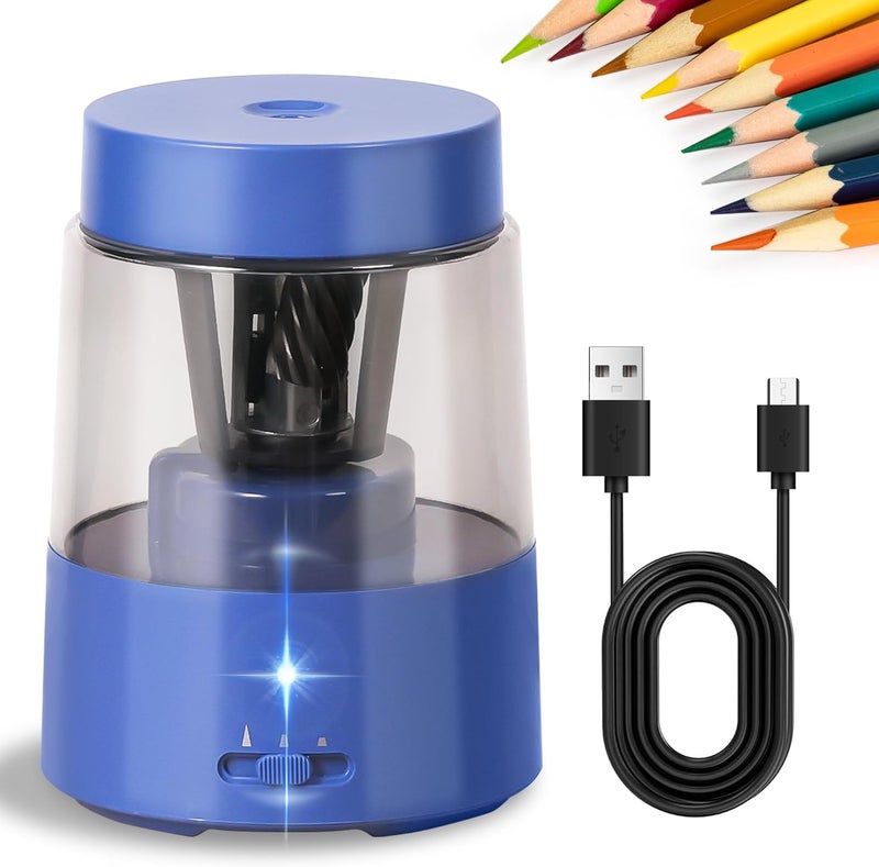 Zmol Electric Rechargeable Pencil Sharpener, Automatic Pencil Sharpeners Kids, Battery Pencil Sharpeners for Colored Pencils, Auto Stop, Suitable for No.2(6-8mm), Classroom/Home Blue - Image 1